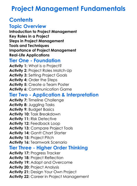 Project Management Fundamentals Worksheet Activity Booklet