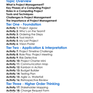 Project Management In Computing Worksheet Activity Booklet