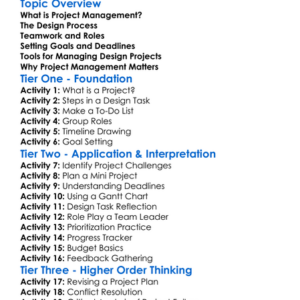Project Management In Design Tasks Worksheet Activity Booklet