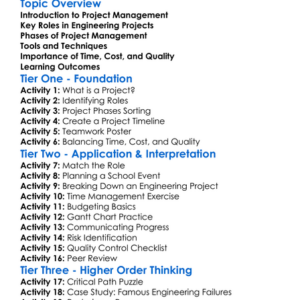 Project Management In Engineering Worksheet Activity Booklet