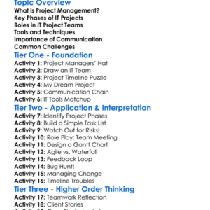 Project Management In It Worksheet Activity Booklet