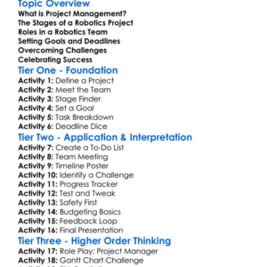 Project Management In Robotics Worksheet Activity Booklet