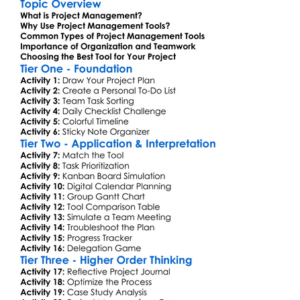 Project Management Tools Worksheet Activity Booklet