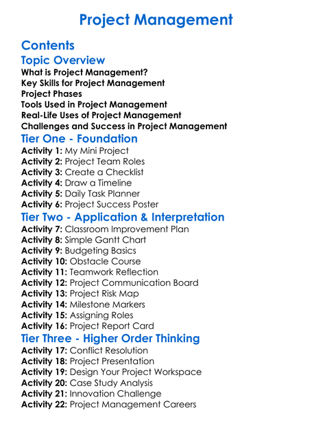 Project Management Worksheet Activity Booklet