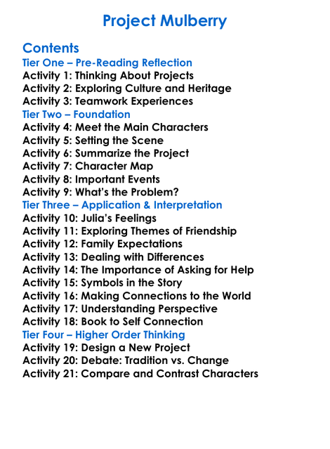 Project Mulberry Worksheet Activity Booklet