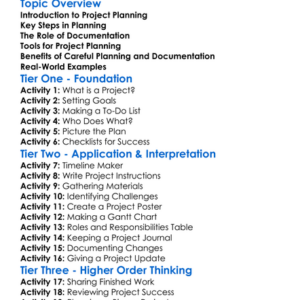 Project Planning And Documentation Worksheet Activity Booklet