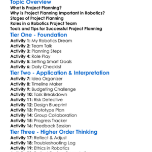 Project Planning In Robotics Worksheet Activity Booklet