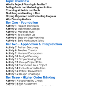 Project Planning In Textiles Worksheet Activity Booklet