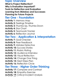 Project Reflection And Evaluation Worksheet Activity Booklet