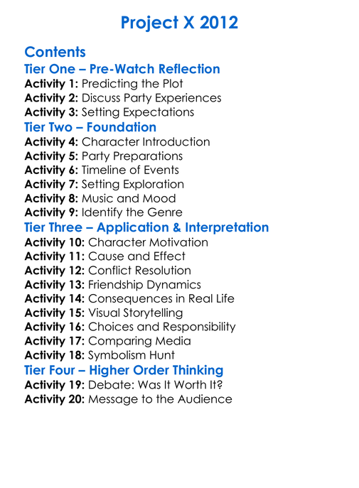 Project X 2012 Worksheet Activity Booklet