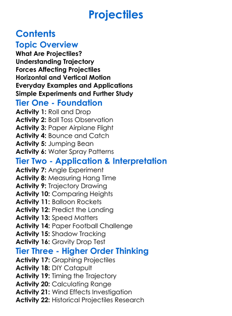 Projectiles Worksheet Activity Booklet