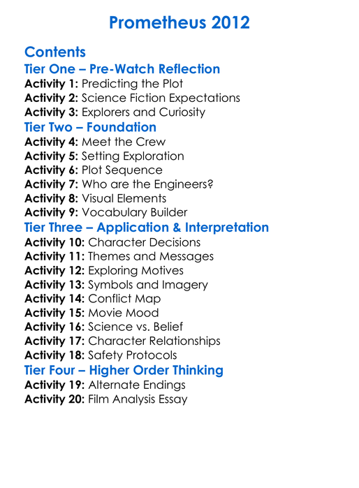 Prometheus 2012 Worksheet Activity Booklet