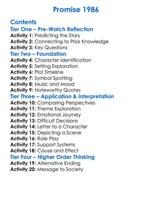 Promise 1986 Worksheet Activity Booklet
