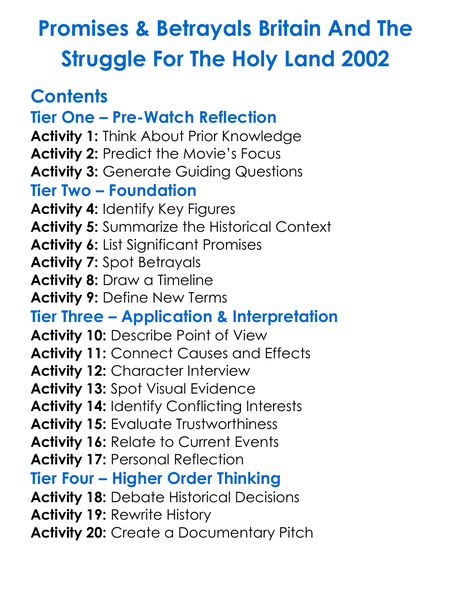 Promises Betrayals Britain And The Struggle For The Holy Land 2002 Worksheet Activity Booklet