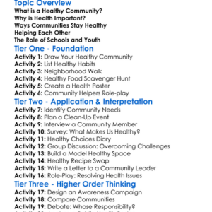 Promoting Healthy Communities Worksheet Activity Booklet