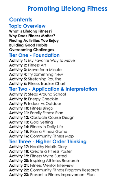 Promoting Lifelong Fitness Worksheet Activity Booklet