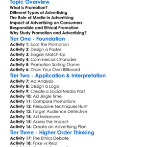 Promotion And Advertising Worksheet Activity Booklet