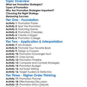 Promotion Strategies Worksheet Activity Booklet