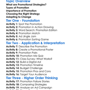 Promotional Strategies Worksheet Activity Booklet