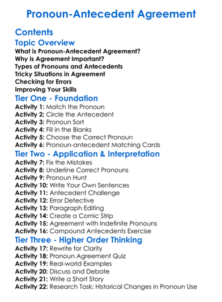 Pronoun-Antecedent Agreement Worksheet Activity Booklet