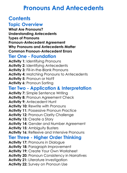 Pronouns And Antecedents Worksheet Activity Booklet