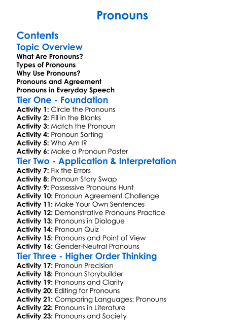 Pronouns Worksheet Activity Booklet