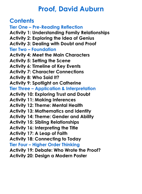 Proof David Auburn Worksheet Activity Booklet