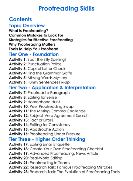 Proofreading Skills Worksheet Activity Booklet