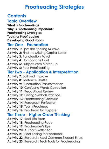 Proofreading Strategies Worksheet Activity Booklet
