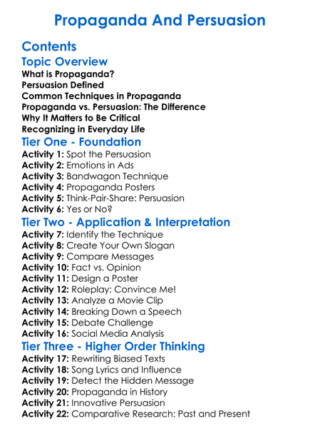 Propaganda And Persuasion Worksheet Activity Booklet