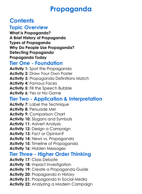Propaganda Worksheet Activity Booklet