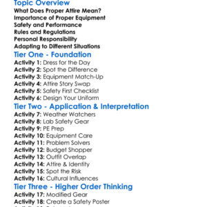 Proper Attire And Equipment Worksheet Activity Booklet