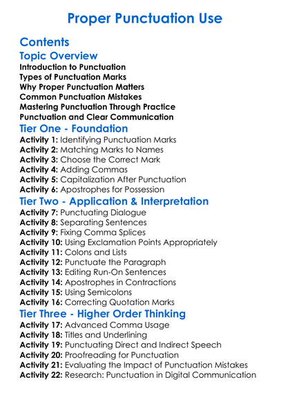 Proper Punctuation Use Worksheet Activity Booklet