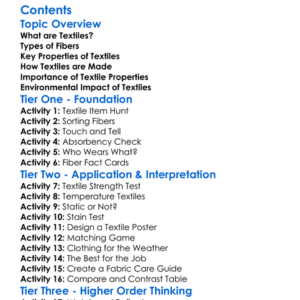 Properties And Characteristics Of Textiles Worksheet Activity Booklet