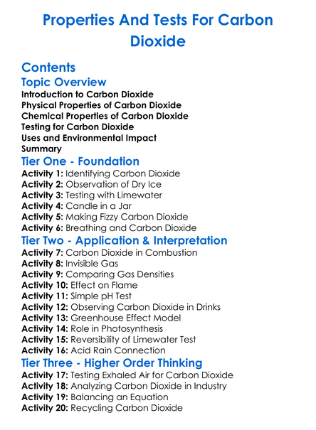 Properties And Tests For Carbon Dioxide Worksheet Activity Booklet