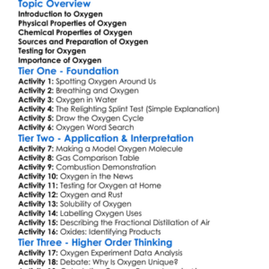 Properties And Tests For Oxygen Worksheet Activity Booklet