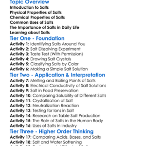 Properties And Uses Of Salts Worksheet Activity Booklet
