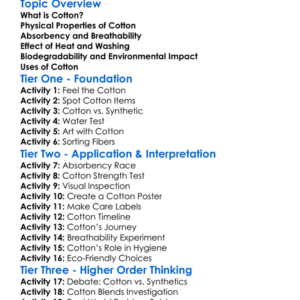 Properties Of Cotton Worksheet Activity Booklet