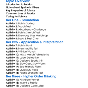 Properties Of Different Fabrics Worksheet Activity Booklet