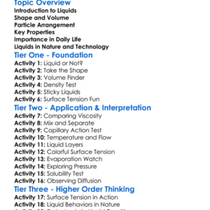 Properties Of Liquids Worksheet Activity Booklet