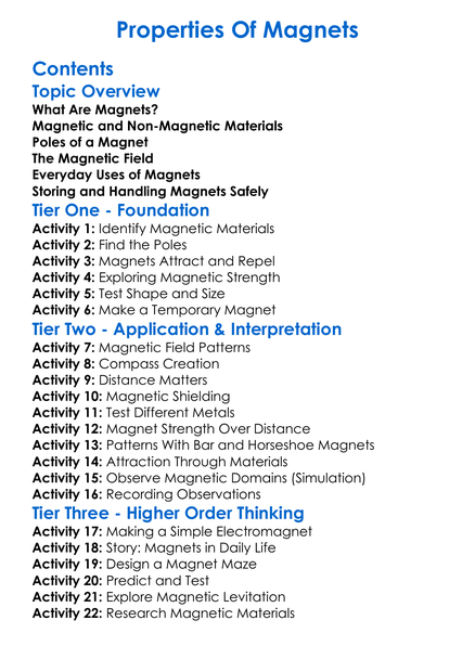 Properties Of Magnets Worksheet Activity Booklet