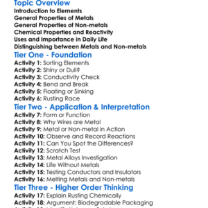 Properties Of Metals And Non-Metals Worksheet Activity Booklet