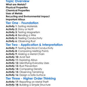 Properties Of Metals Worksheet Activity Booklet