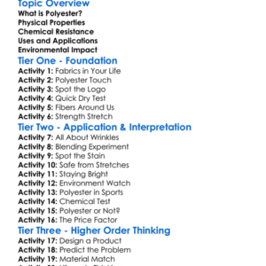 Properties Of Polyester Worksheet Activity Booklet