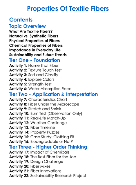 Properties Of Textile Fibers Worksheet Activity Booklet