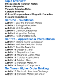 Properties Of Transition Metals Worksheet Activity Booklet