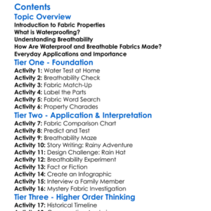 Properties Of Waterproof And Breathable Fabrics Worksheet Activity Booklet
