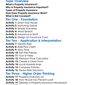 Property Insurance Worksheet Activity Booklet