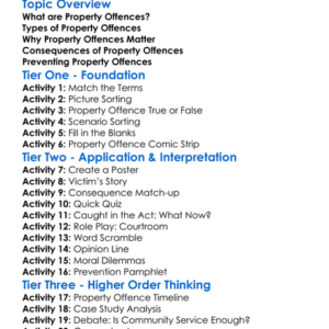 Property Offences Worksheet Activity Booklet