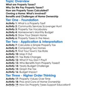 Property Taxes And Home Ownership Worksheet Activity Booklet